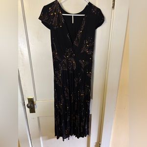 Free People dark floral capped sleeve dress